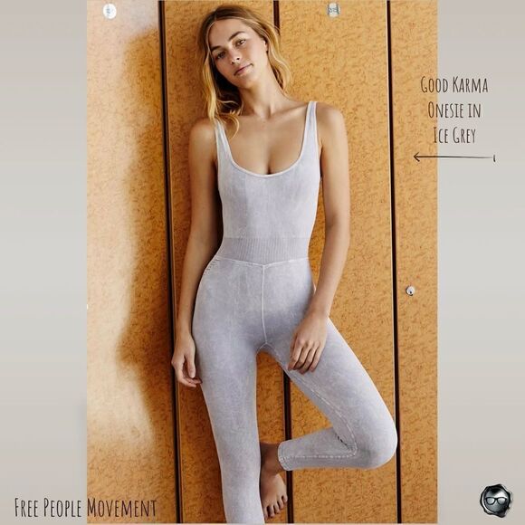 FP MOVEMENT GOOD KARMA ONESIE IN ICE GREY FULL LENGTH ONE-PIECE WOMEN’S SIZE M/L - Picture 4 of 14